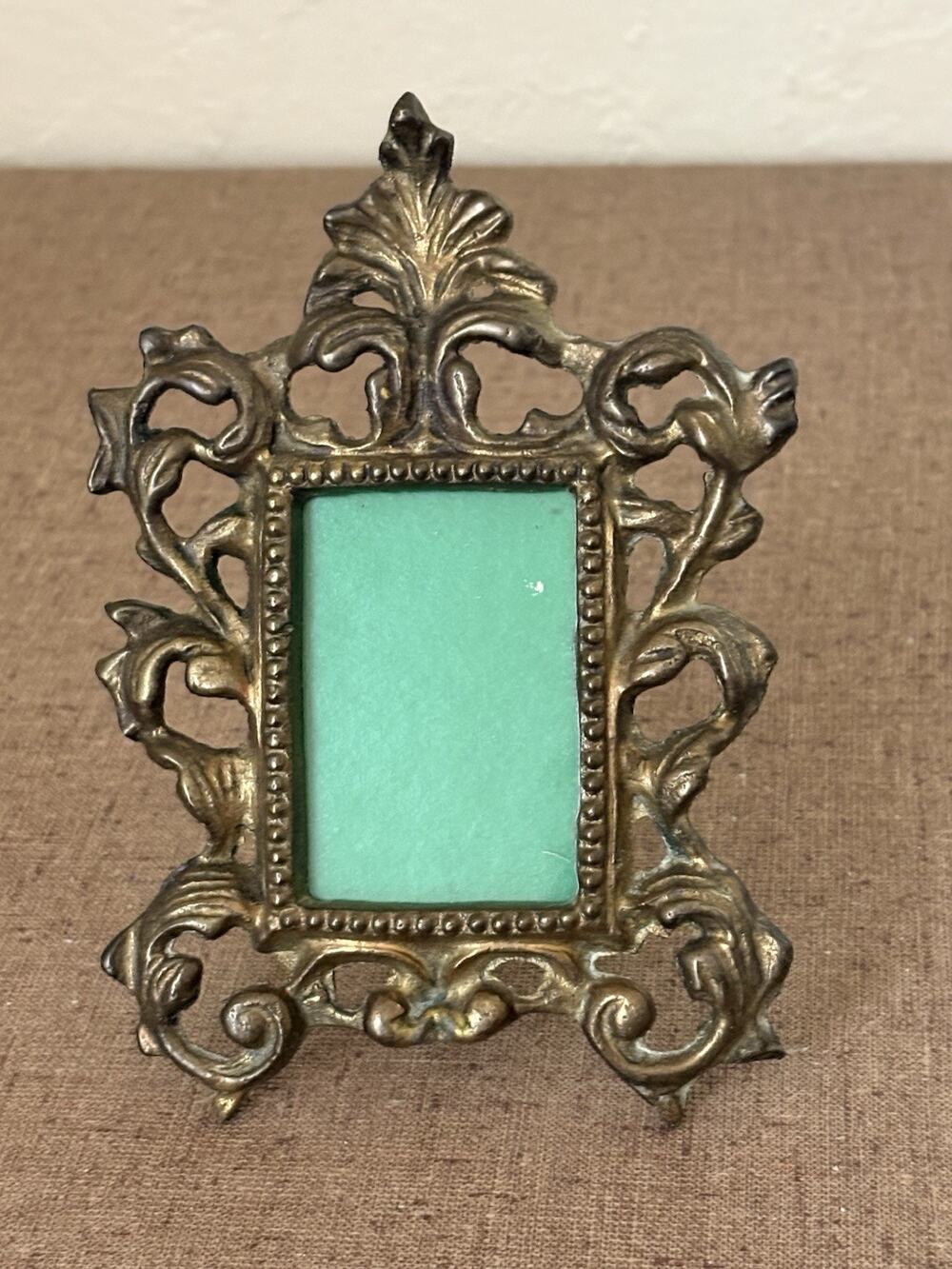 Brass Photo Frame Ornate Rococo Easel Back Acanthus Scrolls Gold tone Finish